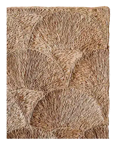 Custom Handwoven Anahaw Scallop Rug in Natural Beige Abaca Banana Plant Fibre