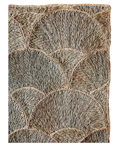 Custom Handwoven Anahaw Scallop Rug in Silver Grey Abaca Banana Plant Fibre