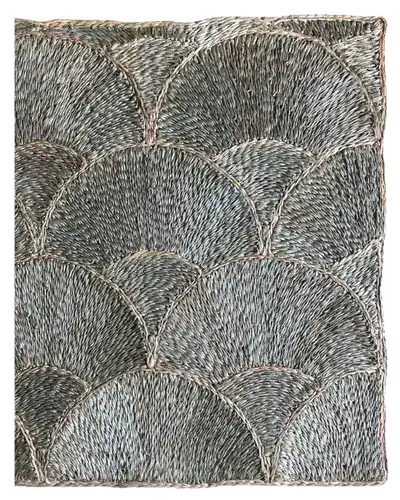 Custom Handwoven Anahaw Scallop Rug in Silver Grey Abaca Banana Plant Fibre